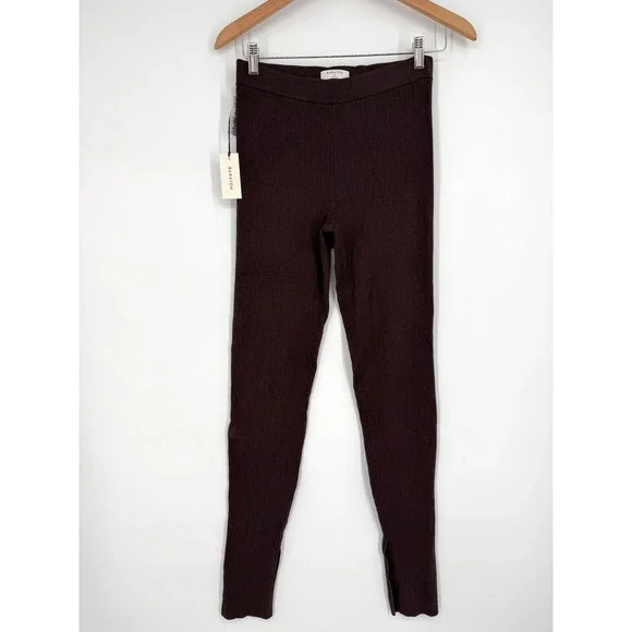 NWT Babaton Aritzia Rich Mocha Brown‎ Rib Knit Leggings Side Slits M - Picture 2 of 11